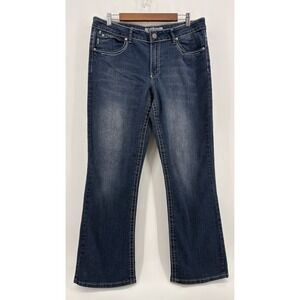 Out Jeans Womens Blue Bootcut Stretch Flap Pocket Embroidered Thick Stitch 14